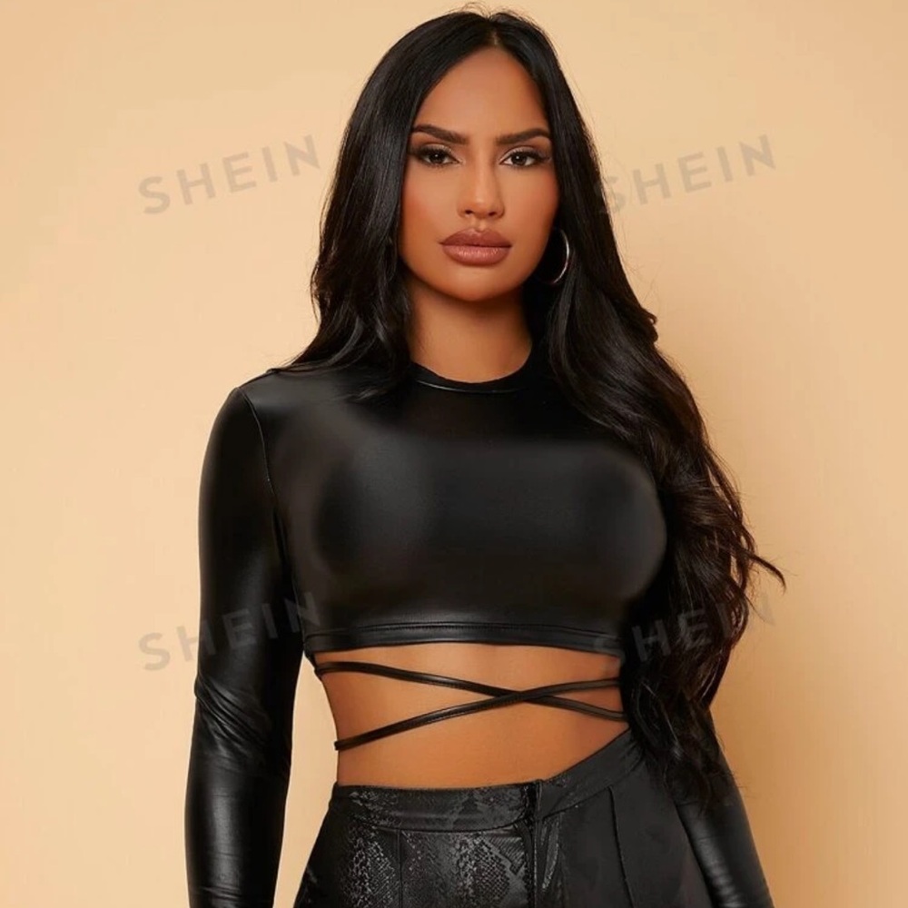 Pleather Cropped criss cross top